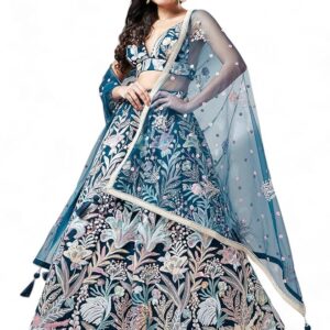 Zeel Clothing Women's Sequins Embroidered Fabric Soft Net Lehenga Choli With Dupatta (6032-Blue-Wedding-Stylish-Lehenga-Choli-Latest; Free Size), Customizable Length